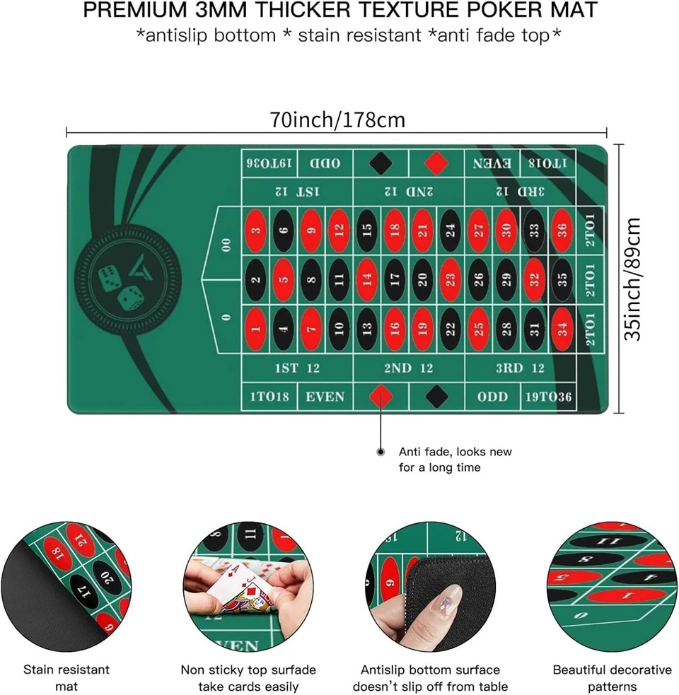 3mm Thick 70×35 Inch Roulette Table Mat Water Resistant Rubber Casino Game Layout Mat best