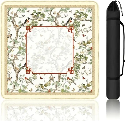 Mahjong podloga za stol 31,5" X 31,5", protuklizna gumena podloga za smanjenje buke Mahjong s torbom za nošenje, ptice i cvjetni uzorak, prijenosna podloga za igru Mahjong, kartaške igre, društvene igre, (svijetložuta)